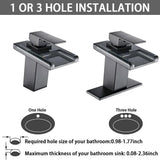 Waterfall Bathroom Sink Faucet, Matte Black Single Hole Vanity Faucet with Metal Pop Up Drain and Supply Line