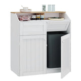 20 Gallon Wooden Freestanding Trash Can Cabinet with Flip Door, Recyclable, Hidden Design for Kitchen