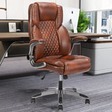 Brown Leather Office Chair with Flip up Arms, High Back Ergonomic Executive Office Chairs