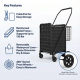 Folding Shopping Cart with Waterproof Liner amp 360 Swivel Wheels Collapsible Grocery Cart