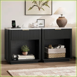 Fluted Nightstand Set of 2, Bedside Table with Faux Marble Top