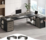 78" Executive Desk with Lockable File Cabinet, L Shaped Office Desk with Power Outlets