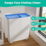 Portable washing machine for apartment/RV/dorm use, plastic housing, white, 20 lbs capacity with 12 lbs wash and 8 lbs spin fun