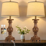 Wood Grain Color Table Lamps, 28'' Resin Desk Lamp for Bedroom