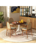 Wooden Dining Table with Round Tabletop and Curved Trestle Legs-Walnut & White