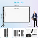 120 inch Outdoor Projector Screen with Stand for Backyard Movie Night