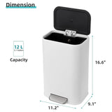 Bathroom Trash Can, 3.2 Gallon Stainless Steel Garbage Can with Lid, Rectangular Small