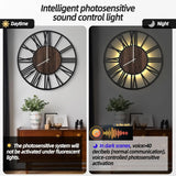Silent Non Ticking,Rustic Modern Big Wood Clock w. Night Light for Living Roo