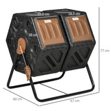 Rotating Composter, Dual Chamber Compost Bin with 24 Vents and Steel Legs