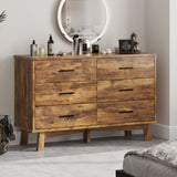 Rustic Farmhouse 6-Drawer Double Dresser, Dresser for Bedroom
