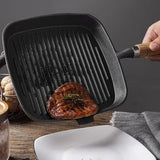 Cast Iron Skillet Frying Pan with Wooden Handle Uncoated Non-stick Cooking Pot