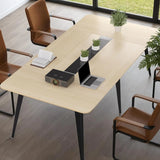 94.48L 47.24W 29.92H Light Wood Grain Conference Table With Cable Grommets For Office Meeting