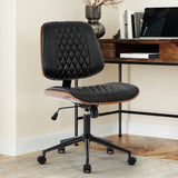JHK Ergonomic Armless Office Chair Adjustable Height PU Leather Desk Seating with 360 Swivel and Rocking