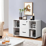 White Mobile Letter Size File Cabinet with 2 Drawers and 4 Open Shelves for Home Office Storage