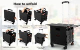 55L Foldable Utility Cart Folding Shopping Cart with Magnetic Lid Telescopic Handle Wear-Resistant 360°Wheel