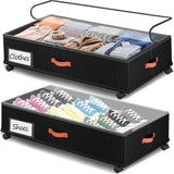 Under Bed Storage with Wheels 2-Pack, 66L Clear Lids for Clothes, Shoes