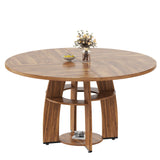 Farmhouse 47-Inch Round Kitchen Table for 4-6 People Adjustable Feet Wood Dining Table