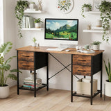 55 inch Computer Desk with Drawers, Home Office Table with 4 Fabric Drawers