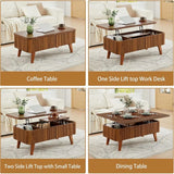 3-in-1 Coffee Table Converts to Dining Table, Walnut Oval Wooden Table