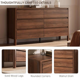 Walnut Dresser for Bedroom, 55.1" Wide Dresser with 6 Drawers