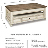 Vintage Inspired Rectangular Lift Top Coffee Table w/ Storage, White&Brown