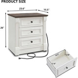 Set of 2 Armhouse Nightstands, 3 Drawer End Table with Charging Station