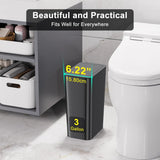 3 Pack 10 L/2.6 Gal Bathroom Trash Can with Lid, Small Kitchen Trash Bin with Press Type Lid