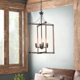 4-Light Farmhouse Chandelier Height Adjustable Rustic Living Room Chandelier