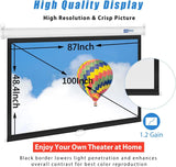 100 in Manual Pull Down Projector Screen 16:9 1.2 Gain Retractable for Home