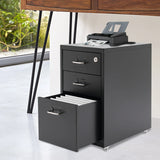 3 Tiers Rectangular Steel Vertical File Cabinet,Pink/White/Black Metal Mobile File Cabinet