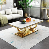 Luxury Marble Coffee Table with Gold Stainless Steel Pedestal Modern 47"