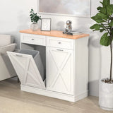 Double Tilt Out Trash Cabinet Can Bin Kitchen 20 Gallon Wooden Free Standing