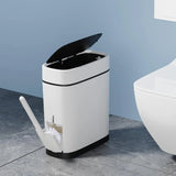 Plastic Garbage Can with Toilet Brush Holder, Black Locking Press Top Lid