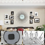 3D Large Metal Sunburst Wall Clock, Battery Operated, Silent Non-Ticking