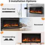 36 Wall-Mounted Linear Electric Fireplace Insert with Remote, Brightness