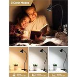 Clip on Light Reading Light for Bed 3 Color Modes 10 Dimmable Brightness Eye Care Clamp Desk Lamp