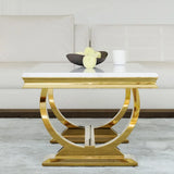 Elegant Gold and White Marble Coffee Table for Living Room and Foyer