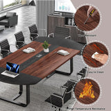 8FT Modern Walnut Black Curved Conference Table
