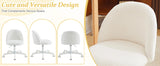 VINGLI White Modern Velvet Vanity Chair with Back - Silent Wheels Stylish Comfortable
