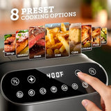 5QT Glass Air Fryer for home kitchen use, BPA-Free non-toxic material, black color, digital touch control with 1500W power and