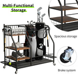 Multifunctional Rolling Golf Bags Storage Shelf Metal Sports Equipment