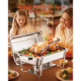 SucceBuy 8 Qt 6 Pack Chafing Dish Buffet Set Stainless Steel Chafer with 6 Full Size Pans