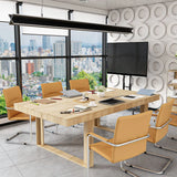 7.2FT Rectangular Conference Table Black Metal Frame Large Meeting Desk Office