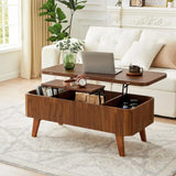 3-in-1 Coffee Table Converts to Dining Table, Walnut Oval Wooden Table