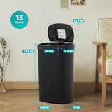 13 Gallon Black Automatic Touchless Lid Trash Can with Motion Sensor - Waterproof Kitchen, Home, Office, Bathroom