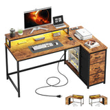 EnHomee  40" L-Shaped Computer Desk with Monitor Stand & 3 Drawers