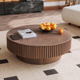 Round Wooden Coffee Table with Storage Shelf for Living Room Apartment