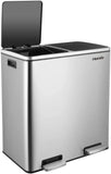 Brushed Stainless Steel 60L/16Gallon Rectangular Hands-Free Dual Compartment Recycling Kitchen Step Trash Can