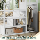 Full Size Loft Bed with Stairs and Storage, Metal Loft Bed Frame with Shelf