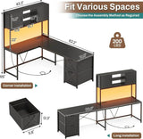 Corner Computer Desk, Reversible L Shaped Computer Desk with Fabric Drawers